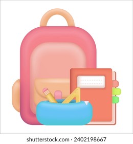 Backpack, dekstop stand, and book note icon. Illustration of study equipment