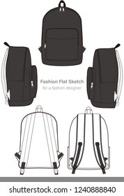 Backpack design illustration flat sketches template