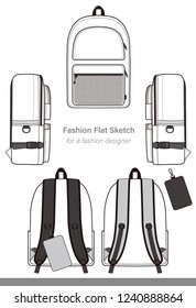 Backpack design illustration flat sketches template