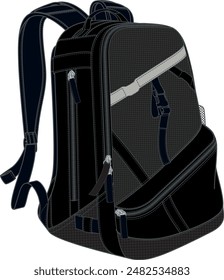 Backpack Design Template Vector Sports Hiking Bag CAD Mock Up Technical Illustration
