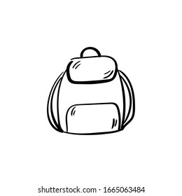 Backpack doodle icon. Drawing by hand. Vector illustration.