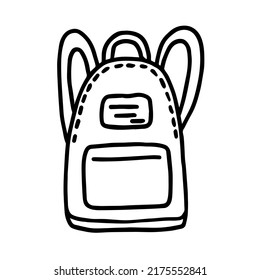 Backpack in doodle style. Hand drawn image for print, sticker, web, various designs. Vector element for the themes of school, travel, vacation, tourism.