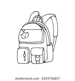 Backpack Doodles isolated on white background. School bag for a student. Back to school, education concept. Vector illustration.Hand drawn graphics.