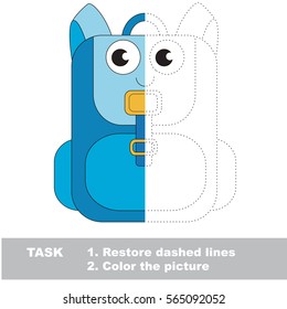 Backpack. Dot to dot educational game for kids. Half tracing worksheet to be colored.