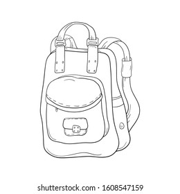 Backpack drawn by hand. Vector illustration isolated on white background.