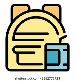 Backpack drink icon outline vector. School meal. Food container color flat
