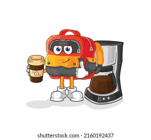 the backpack drinking coffee illustration. character vector