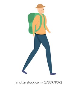 Backpack elderly man icon. Cartoon of backpack elderly man vector icon for web design isolated on white background