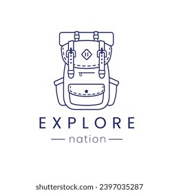 Backpack Explore Nation Minimalist monoline art logo style, simple modern estate logo, vector template for your brand