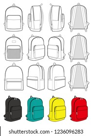 Backpack Fashion flat technical drawing vector template