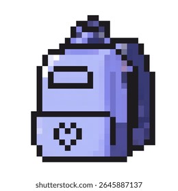 Backpack featuring a heart design in a pixel art style for digital design projects