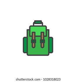 Backpack filled outline icon, line vector sign, linear colorful pictogram isolated on white. Tourist rucksack symbol, logo illustration. 