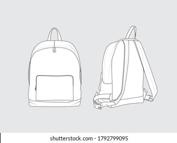 backpack, flat drawing front and back with vector illustration