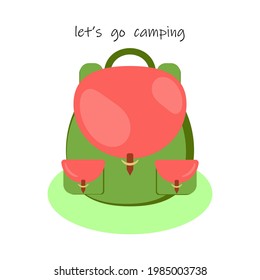 Backpack, flat icon. Colorful design of travel elements for hiking or vacation. Vector illustration.