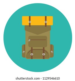 Backpack flat icon isolated on blue background. Camping sign symbol in flat style. Vector illustration for web and mobile design.