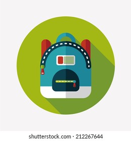 backpack flat icon with long shadow