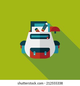 backpack flat icon with long shadow
