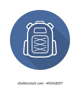 Backpack flat linear long shadow icon. Tourist's rucksack. Schoolbag. Vector line symbol