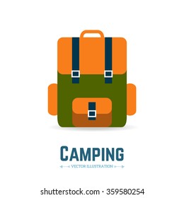 Backpack flat style. Travel and adventure. Camping vector illustration