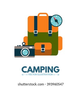 Backpack flat style. Travel and adventure. Camping vector illustration