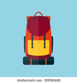 Backpack flat style vector illustration icon over blue background