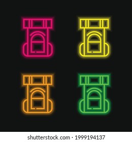 Backpack four color glowing neon vector icon
