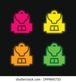 Backpack four color glowing neon vector icon
