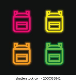 Backpack four color glowing neon vector icon