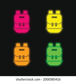 Backpack four color glowing neon vector icon