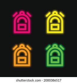 Rucksack, vier farbige leuchtende Neonvektorsymbol