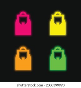 Backpack four color glowing neon vector icon