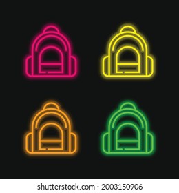 Backpack four color glowing neon vector icon