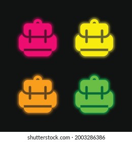 Backpack four color glowing neon vector icon