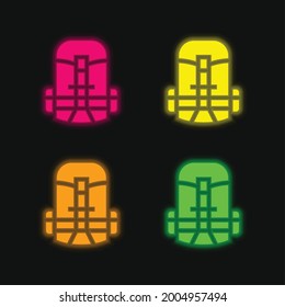 Backpack four color glowing neon vector icon