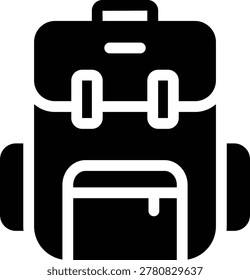 Backpack glyph icon. A versatile backpack graphic symbolizing journeys, education, and outdoor adventures. Essential gear for travel, camping, and everyday exploration. Perfect for various design needs.   