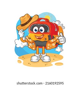 la mochila se va de vacaciones. vector de mascota de dibujos animados