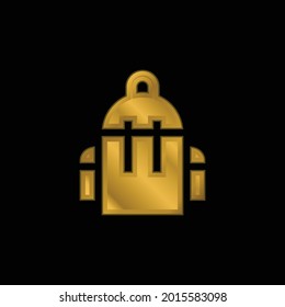 Backpack gold plated metalic icon or logo vector