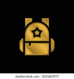 Backpack gold plated metalic icon or logo vector