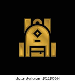 Backpack gold plated metalic icon or logo vector