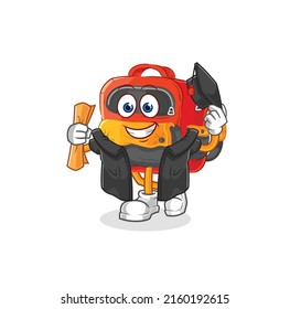 el vector de graduación de mochila. personaje de caricatura