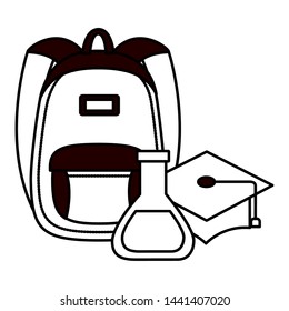 backpack gradution hat and chemistry flask back to school vector illustration