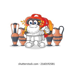 the backpack with greek clothing. cartoon mascot vector