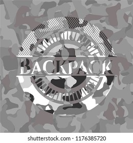 Backpack grey camouflaged emblem