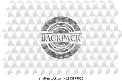 Backpack grey emblem with geometric cube white background