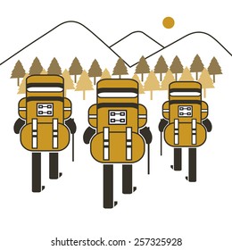 backpack group hiking mountain