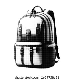 Backpack in halftone effect isolated on transparent background. Ideal for poster and collage design.