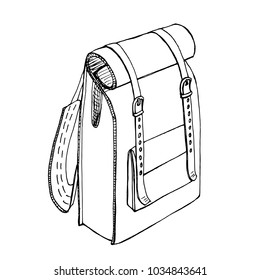 Backpack/ Hand drawn illustration of vintage leather bag in sketchy style