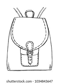 Backpack/ Hand drawn illustration of vintage leather bag in sketchy style