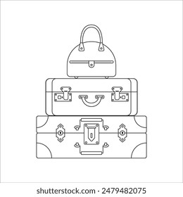  Backpack, handbag, suitcase, briefcase, messenger bag, travel bag. Thin line icons. Editable stroke icon. Vector illustration retro vintage suitcase