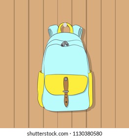 backpack hanging on hook on wall, vector